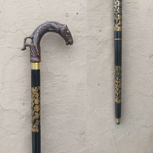 ไม้เท้าหัวม้าลายไม้ขัดเงาหรูหราสไตล์สัตว์ |   ไม้เท้าพับได้ทำมือพร้อมด้ามจับทองเหลืองสำหรับเดินทาง |   ของขวัญวินเทจ - Product Image 4