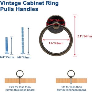 Poignées de tiroir vintage en bronze antique, lot de 6, pour commodes, armoires de cuisine et meubles, en métal - Product Image 3