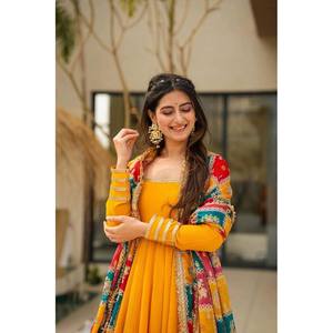 Güzel Hint ve Pakistan Giysileri Zarif Sarı Elbise ve Alt Parçası, Parti Kıyafeti için Dupatta ile, Beden <span class=keywords><strong>M</strong></span>, RTC - Product Image 6