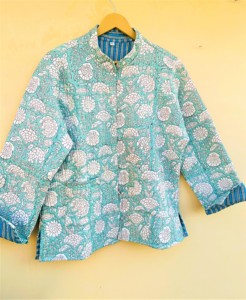 เสื้อแจ็คเก็ตผู้หญิงแบบกลับด้านได้ ลายดอกไม้ สำหรับฤดูหนาว ทำมือ พิมพ์ลายบล็อก สไตล์โบโฮ ผ้าฝ้ายแท้ คอตั้ง กันลม ติดกระดุม - Product Image 2