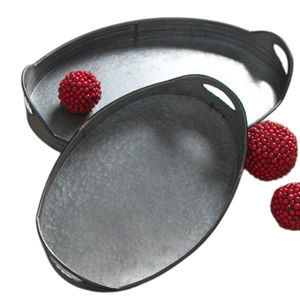 Bandeja Redonda de Metal Galvanizado con Asa de Madera Envejecida, Plato Decorativo Estilo Rústico, Adorno para el Hogar al Mejor Precio - Product Image 5