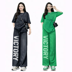 Conjunto Deportivo de 2 Piezas para Mujer, Estilo Casual, Camiseta Holgada y Pantalones Anchos, Ropa de Verano, Moda Urbana - Product Image 5