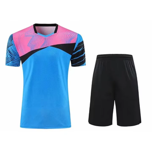 Ensemble d'uniformes de football personnalisés pour hommes, bleu, rose, noir, impression par sublimation, jersey respirant en polyester, shorts, tenue d'équipe pour adultes - Product Image 4