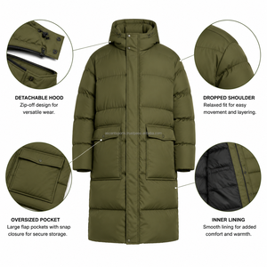 <b>Men</b> <b>Long</b> Puffer <b>Coat</b> Casual Winter Jacket Thick <b>Padding</b> High Collar Zip Front Outdoor Clothing Factory Direct Supply - Product Image 6
