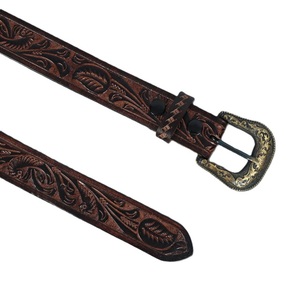 Export Quality Hand Craved Floral Engraved Unisex Full Grain Western <b>Leather</b> <b>Tooling</b> Belt Designer Antique Brass Cowboy Buckle - Product Image 6