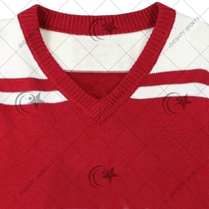 Custom Greek Life knit Women's Vintage style Red V neck <b>cardigan</b> <b>sweater</b> with white stripes - Product Image 2