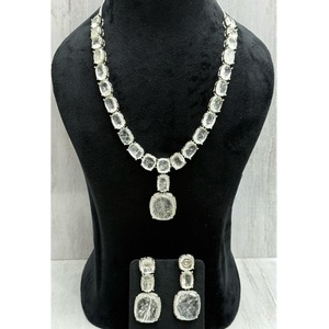 Attractive High Quality <b>Silver</b> Plated Brass Moissanite <b>Necklace</b> Earrings <b>Set</b>-Trendy Wedding Engagement Anniversary Gift Party - Product Image 1