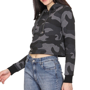 Sudadera corta con capucha de manga larga de última moda para mujer, con estampado de logotipo personalizado en la parte delantera, estilo streetwear, en oferta. - Product Image 3