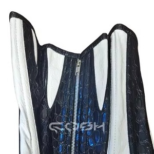 คอร์เซ็ทหนังลายจระเข้แบบรัดเอวทรงยาวเสริมโครงเหล็ก ปิดด้วยซิป สีทูโทน - Product Image 3