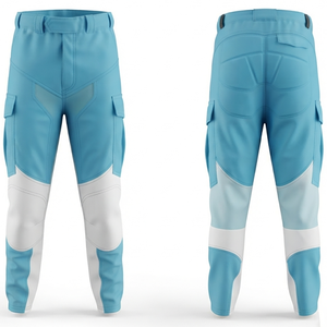 Pantalon de paintball pour homme en toile polyester respirante 220 GSM avec empiècements cargo, bleu ciel et blanc, logo personnalisé par transfert thermique, durable - Product Image 1