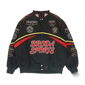 Customized Breathable Vintage Embroidered Logo Patch Stand BRODA Sports Cotton Motorcycle Riding Oversized Nascar <b>Bomber</b> - Product Image 2