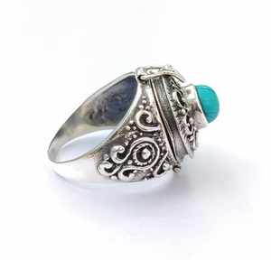 925 Sterling <b>Silver</b> Turquoise Box <b>Ring</b> Turquoise Gemstone Handmade Statement <b>Boho</b> Jewelry Gift for Her - Product Image 4