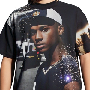 แบรนด์เสื้อยืดฮิปฮอปเสื้อยืดพิมพ์ลายหมึกเสื้อยืดเพชรพลอยเทียมเสื้อยืดผ้าฝ้าย100% สำหรับผู้ชายทรงหลวม - Product Image 1