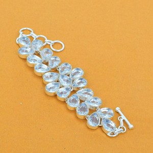 Pulsera de Plata de Ley 925 con Topacio Blanco, Joyería Bohemia Hecha a Mano con Piedras Preciosas, Pulsera para Mujer, Venta al por Mayor - Product Image 3