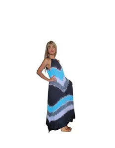 Women’s Halter <b>Neck</b> <b>Tie</b>-Dye Maxi Dress Blue Gradient Bohemian Long Dress Flowy Vacation Beachwear - Product Image 3