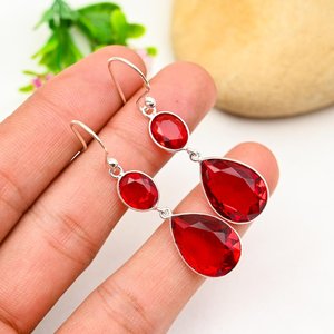 Garnet <b>Earrings</b> 925 Sterling <b>Silver</b> Gemstone <b>Earrings</b> Handmade Jewelry Elegant <b>Dangle</b> <b>Earrings</b> Gift For Her - Product Image 4