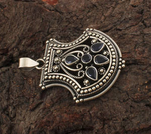 Vintage Black Onyx Bezel Setting Pendant Necklace 925 Sterling Silver Platinum Plated Oxidized Antique Style Gemstone <b>Charm</b> - Product Image 4