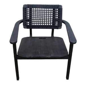 Fauteuil moderne en teck noir avec dossier tressé pour l'intérieur et l'extérieur - Product Image 2