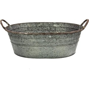 Maceta Ovalada Rústica de Metal Galvanizado con Asas para el Hogar, Cubo Decorativo Moderno de Lujo Resistente al Calor para Fiestas - Product Image 2