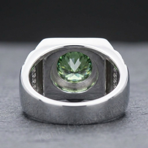 Men's 925 Sterling <b>Silver</b> Ring With 8mm Round Green Cubic Zirconia Prong Setting Geometric Design Classic Style Everyday Wear - Product Image 3