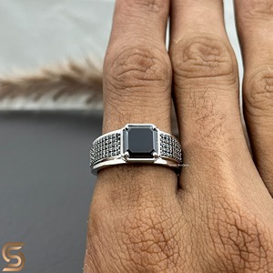925 Silver Men's Black Moissanite <b>Ring</b> 8x8mm Asscher Cut Iced Out Hip Hop <b>Statement</b> <b>Ring</b> Luxury Gift for Him Wholesale - Product Image 3