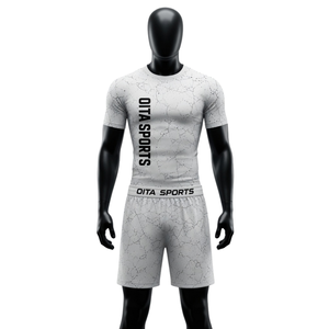 <b>White</b> Black <b>Men</b> Compression Shirt and <b>Shorts</b> Set Breathable Quick Dry Stretch Fitness Gym Training Running Workout Athletic - Product Image 1