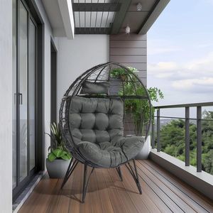 Oversized Wicker Egg Chair with Soft Cushions Indoor Outdoor Teardrop Cuddle Seat for Patio Porch Backyard Roo Deck Living Space - Product Image 3