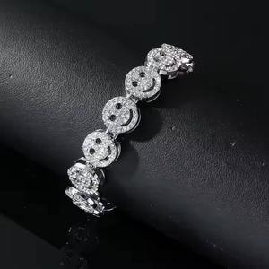 <b>Cute</b> 22k Gold Plated Crystal Smile Face Chain <b>Bracelet</b> Unisex Everyday Wear Bezel Setting Link Style - Product Image 3