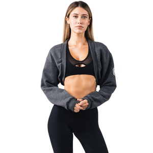 Shrug en polaire pour femme, noir chiné, ouvert sur le devant, court, pièce de superposition, doux, décontracté, athleisure, couverture légère - Product Image 2