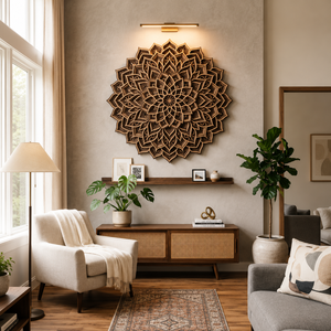 Large 3D <b>Wooden</b> Mandala Wall Art | Handcrafted Laser Cut Boho Wall Decor | <b>Rustic</b> Farmhouse Living Room Bedroom Office Wall - Product Image 3