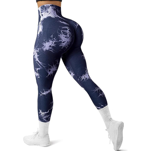 Leggings de sport pour femmes, tie-dye, sans couture, taille haute, pour la course à pied, le yoga, la gym - Product Image 1