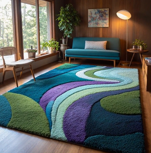 Tapis multicolore en laine tuftée à la main, de haute qualité, motif moderne, fait main, écologique, pour salon, chambre d'enfants, hôtels, bureau - Product Image 2