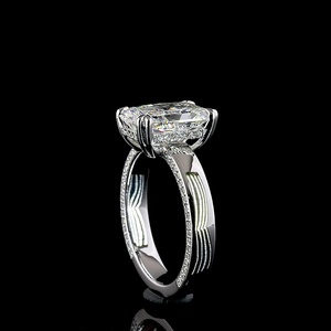 Bague solitaire de luxe en or blanc 18 carats avec diamant de laboratoire allongé taille radiant de 3,5 carats, certifié IGI, pour fiançailles, anniversaire, mariage - Product Image 2