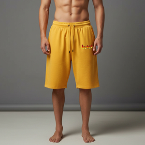 Shorts homme 100% coton de haute qualité, style décontracté été, broderie personnalisée, couleur unie, respirant, style hip hop, coupe ample. - Product Image 1