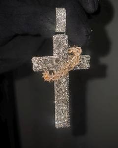 Collier pendentif croix à épines sertie de moissanite incolore en argent sterling 925, style hip hop, pour homme, à bas prix - Product Image 4