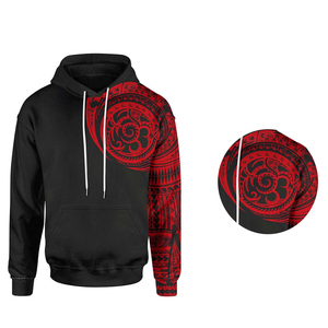 Men's Black <b>Hoodie</b> With <b>Red</b> Tribal Print Design Regular Fit Casual Sweatshirt Sublimation Printed Front Pocket Autumn Wear - Product Image 4