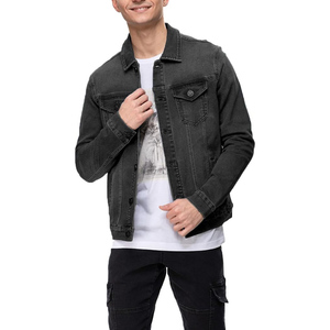 Blouson en jean slim délavé noir pour homme 2026, col rabattu, style décontracté, manches classiques, en coton – En promotion - Product Image 1