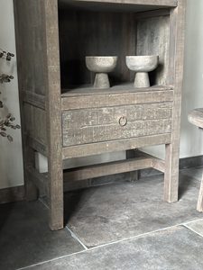 Rustic Solid Wood High Cabinet <b>with</b> <b>Drawer</b> and Open <b>Shelves</b> for Living Room Storage and Display - Product Image 5