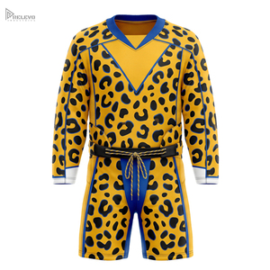 Conjunto de Uniforme de Hockey sobre Hielo Sublimado Completo OEM, Cuello en V, Manga Larga, Estampado de Guepardo, Pantalones Cortos, Diseño Personalizado - Product Image 1