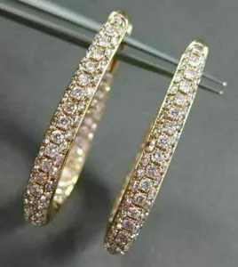 Tishya Diamond Moissanite <b>Hoop</b> Earrings Yellow Gold Plated 925 <b>Silver</b> Pave Diamond Style for Women - Product Image 1
