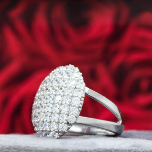 Women's Rhodium Plated Stainless Steel Cocktail <b>Ring</b> With Lab Created Cubic Zirconia Micro Pave Setting Wedding Glam Style - Product Image 1
