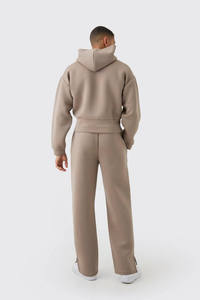 Sweat-shirt à capuche zippé vert olive pour homme avec logo personnalisé et pantalon de jogging assorti, ensemble de survêtement OEM ODM, vêtements en gros - Product Image 6