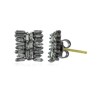 ต่างหูเพชรทรงบาแกตต์ธรรมชาติ ชุบออกซิไดซ์ เงินแท้ 925 แบบกดติด ทำมือ เครื่องประดับคุณภาพสูง ขายส่ง - Product Image 2