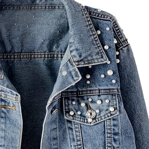 Veste en jean de qualité supérieure pour femme, manches longues, coupe classique, couleur unie, vêtement d'extérieur décontracté pour l'automne et l'hiver - Product Image 4
