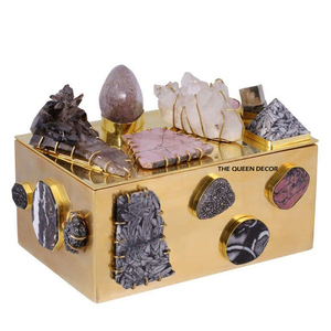 Sustainable Customized Design Gold Finish Resin Gemstones Jewelry Box European Style Rectangle Shape Stainless Steel Metal - Product Image 2