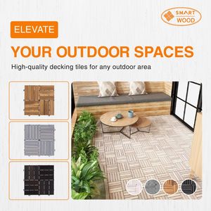 Modern Interlocking Acacia WPC Decking Tiles Anti-Slip Square <b>Brushed</b> Waterproof Outdoor <b>Flooring</b> 300x300mm Dual Lock Design - Product Image 1