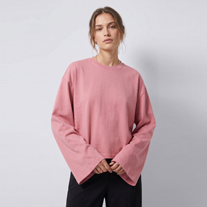 T-shirts à manches longues oversize pour femmes, style streetwear, épaules tombantes, manches longues, tee-shirt ample pour femmes, 100% coton, épaules tombantes - Product Image 6