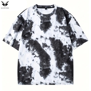 Camisetas de Hombre 100% Algodón, Tie-Dye Degradado, Manga Corta, Cuello Redondo, Casual, Negro y Blanco, Corte Holgado, Tallas Grandes - Product Image 3