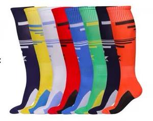 Calcetines Deportivos Hasta la Rodilla Amarillos, Calcetines de Fútbol de Compresión con Rayas Azules - Product Image 2