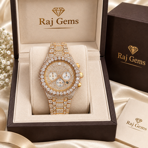 นาฬิกาโครโนกราฟจักรกล Raj Gems หน้าปัด 41 มม. กระจกแซฟไฟร์ อะนาล็อก ETA หรูหรา แฟชั่น สายรัดข้อมือสำหรับทั้งชายและหญิง - Product Image 1